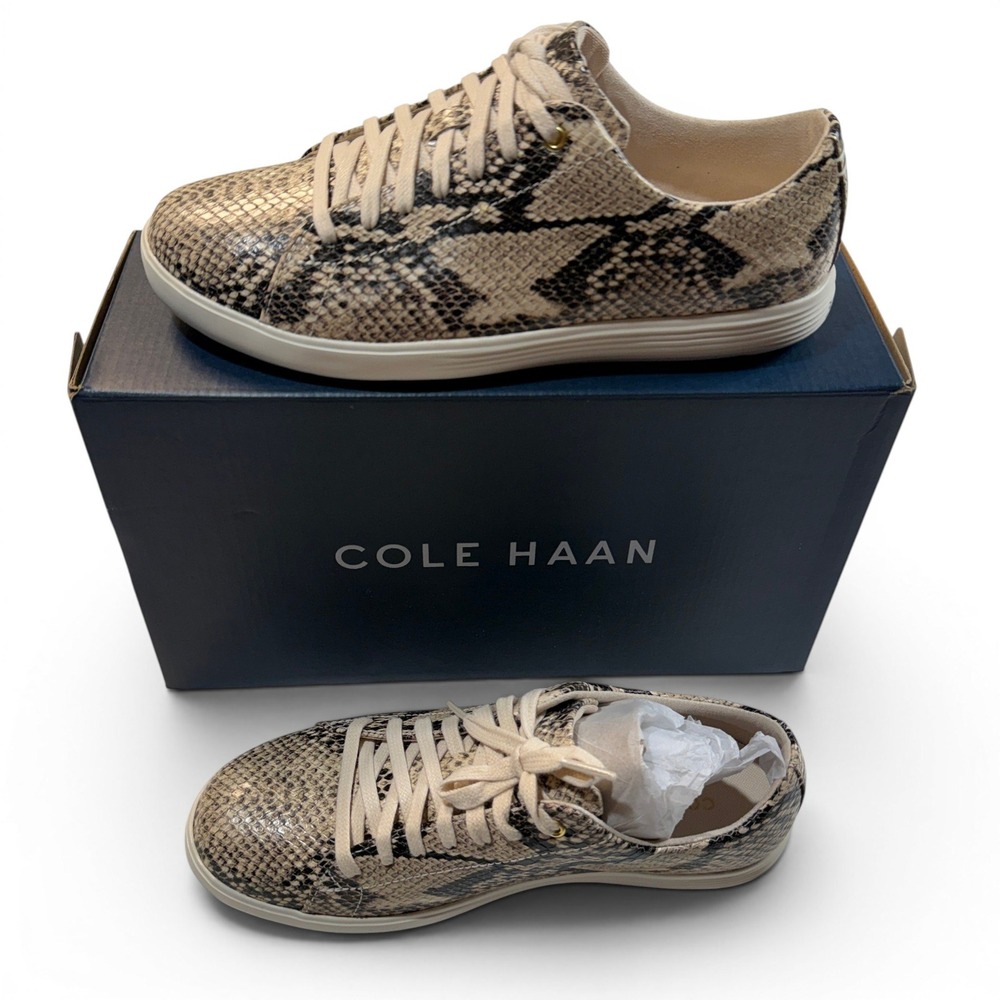 Cole Haan Grand Crosscourt II Roccia Snake Print Ivory Sneakers Womens 6.5 B New